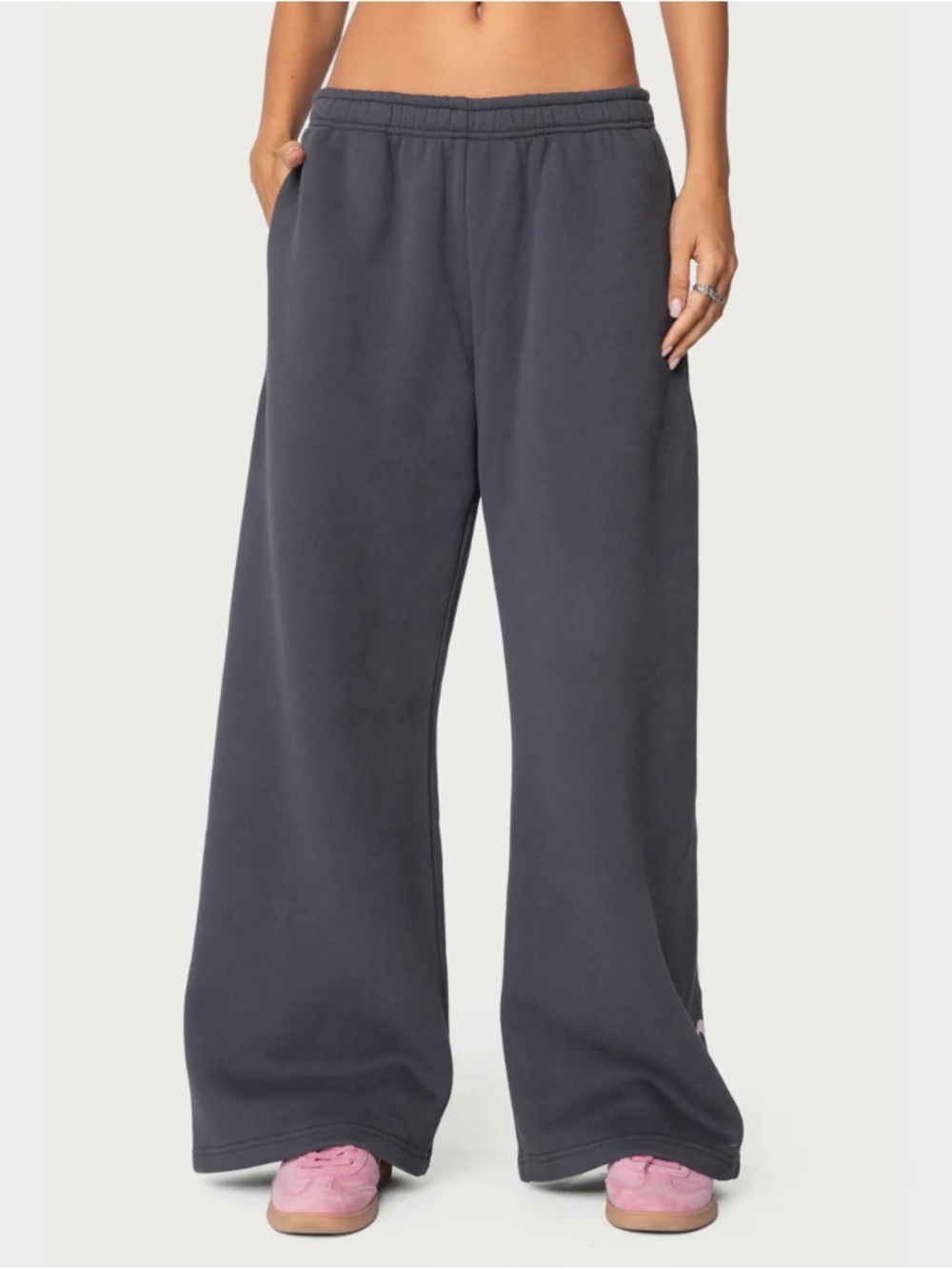 Edikted Women's Wide-Leg Bonney Bow Detail Sweatpants Size XS Dark Gray
